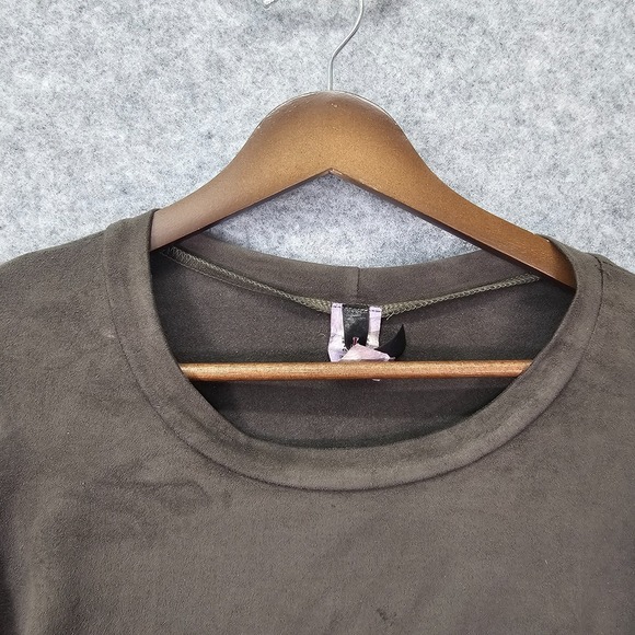 Long Sleeve Crop Top Womens Small Olive Green Stretch Y2K Grunge Baddie JnK USA - Picture 7 of 9